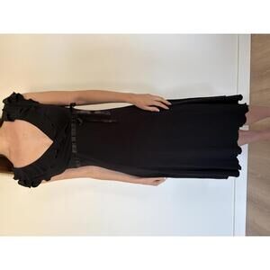 Ruffle Hem Ribbon Black Milkmaid Vintage Midi Dress